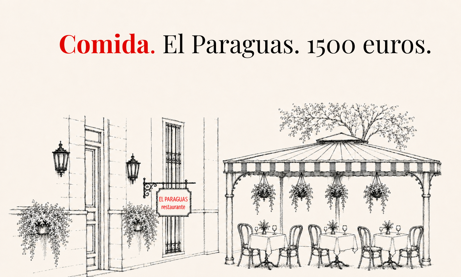 Ilustración de la Comida en el Restaurante El Paraguas